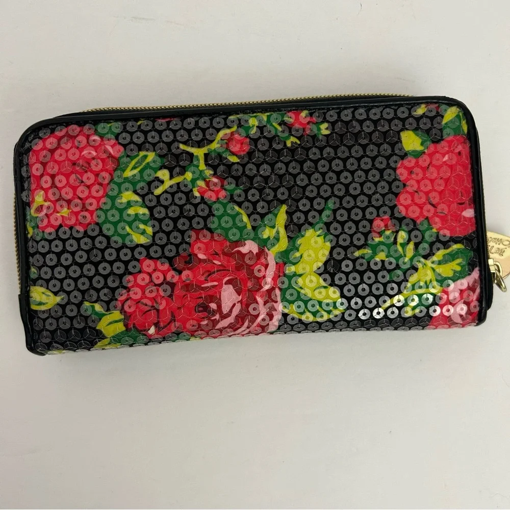 Betsey Johnson womens accordion zip around wallet rose sequins - Picture 5 of 8